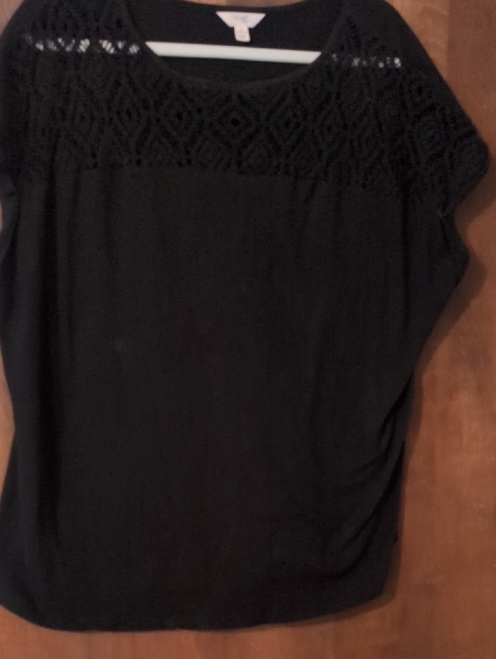 Terra & Sky Black Lace Yoke Short Sleeve Tunic